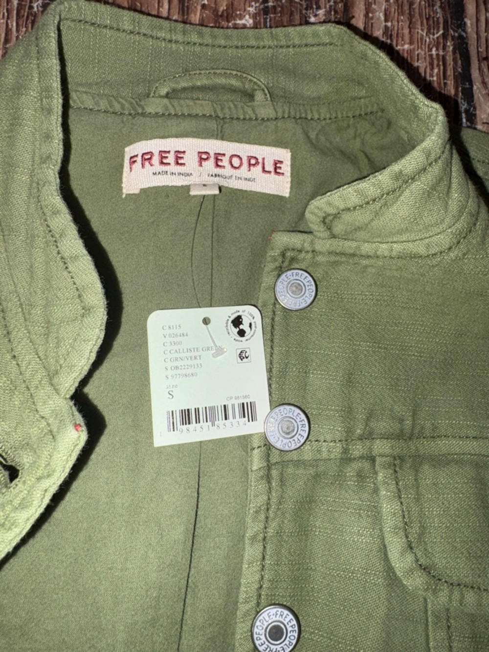 Free People pure cotton Jocelyn green utility light button up jacket S - Picture 8 of 11